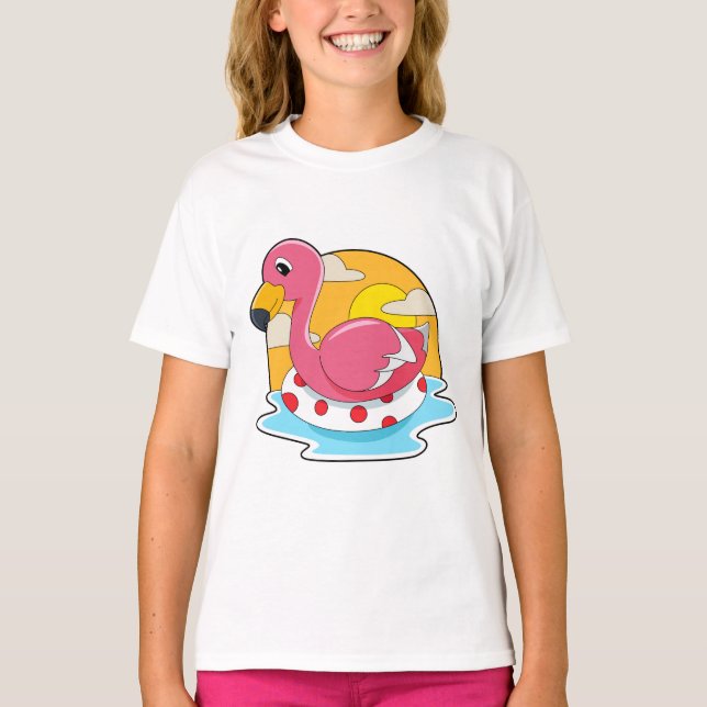 Flamingo vid Swimming med livboj T Shirt (Framsida)