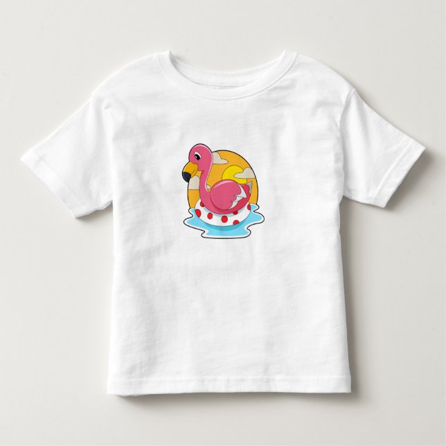 Flamingo vid Swimming med livboj T Shirt (Framsida)