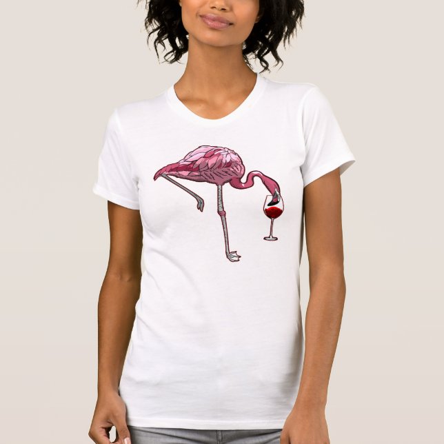 Flamingo Vin Drunk Fågel T Shirt (Framsida)