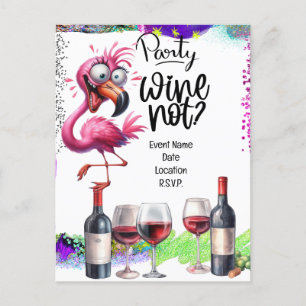 Flamingo Vinälskare Födelsedagsfest Meddelande Vykort