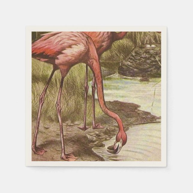 Flamingo Vintage Illustration Pappersservett (Framsidan)
