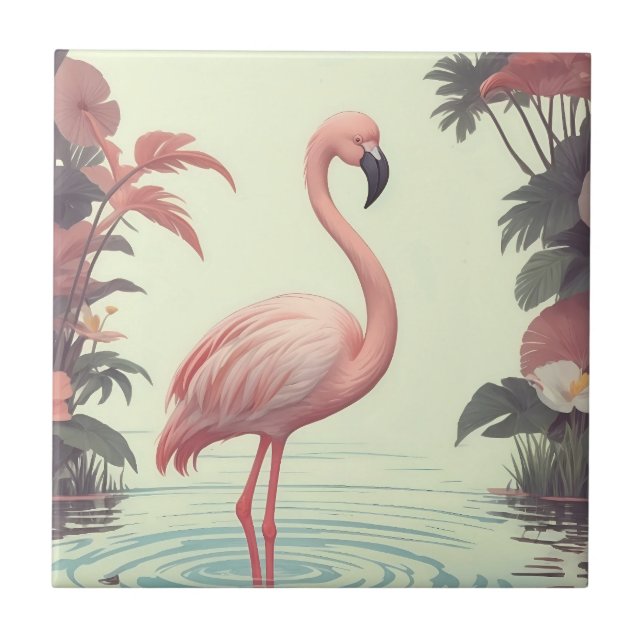 Flamingo Vintage Rosa Bird Kakelplatta (Framsidan)