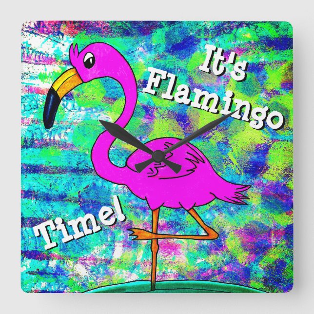 Flamingo Wall Clock Det är Flamingo Time! Fyrkantig Klocka (Framsida)