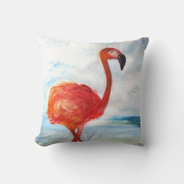 Flamingo Watercolor Art Dekorativ kudde (Framsida)