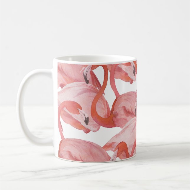 Flamingo Watercolor: Sömlös Mönster Kaffemugg (Vänster)
