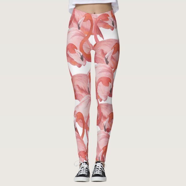 Flamingo Watercolor: Sömlös Mönster Leggings (Framsida)