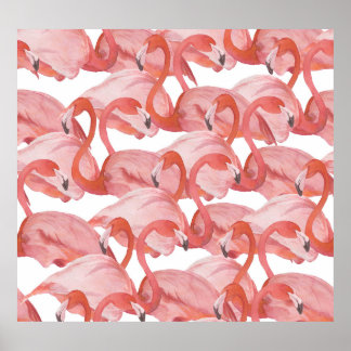 Flamingo Watercolor: Sömlös Mönster Poster