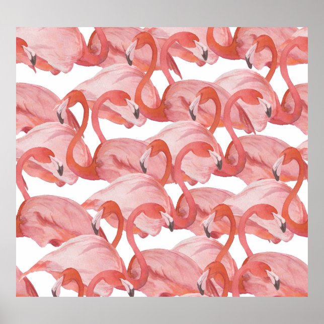 Flamingo Watercolor: Sömlös Mönster Poster (Framsidan)
