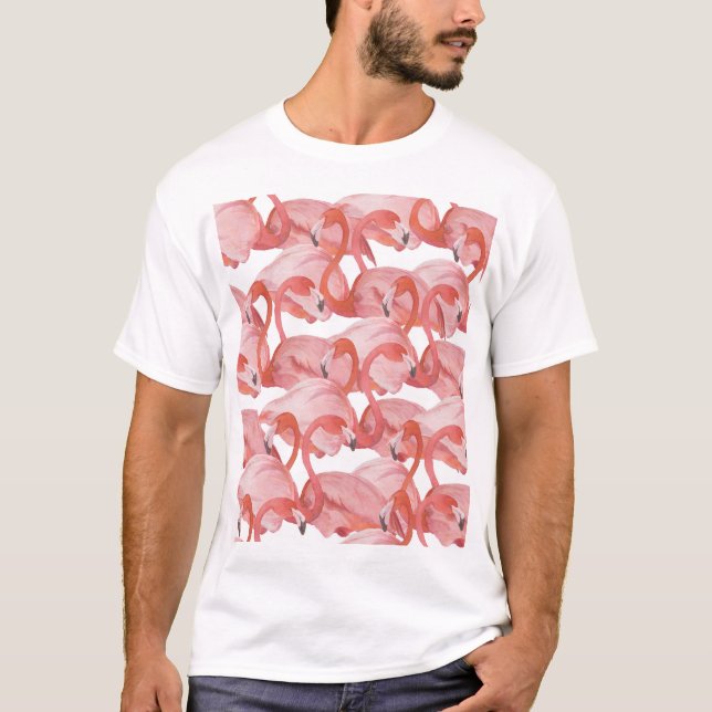Flamingo Watercolor: Sömlös Mönster T Shirt (Framsida)