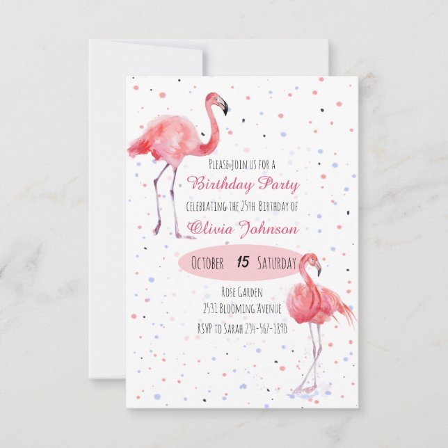 Flamingo Watercolor, vacker Rosa Inbjudningar (Framsida)
