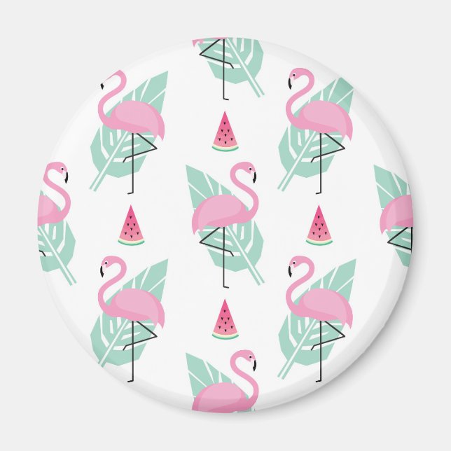Flamingo & Watermelon Pastel Mönster Magnet (Framsidan)