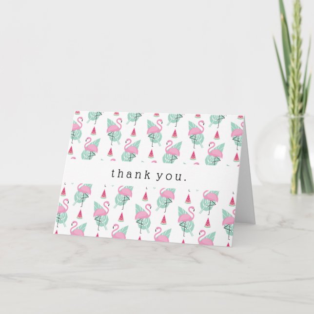 Flamingo & Watermelon Pastel Mönster Tack Kort (Framsida)