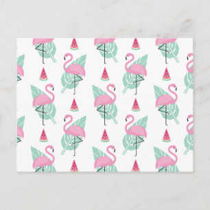 Flamingo & Watermelon Pastel Mönster Vykort