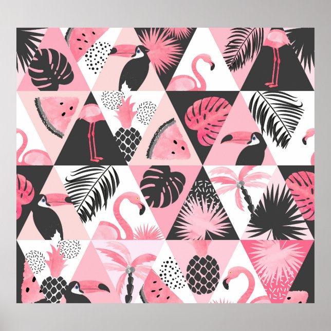 Flamingo Watermelon Seamless. Poster (Framsidan)