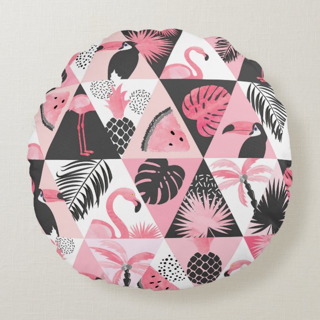 Flamingo Watermelon Seamless. Rund Kudde (Framsidan)