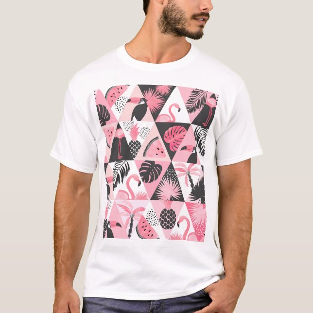 Flamingo Watermelon Seamless. T Shirt (Framsida)