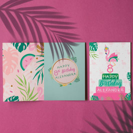 Flamingo & Watermelon Tropical Birthday Cake Card Kort