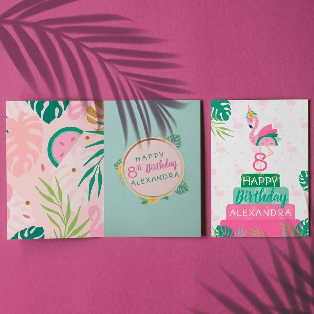 Flamingo & Watermelon Tropical Birthday Cake Card Kort (Skapare uppladdad)