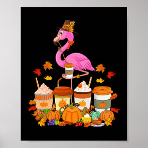 Flamingo Wearing Hat Fall Kaffe koppar Älskare Poster