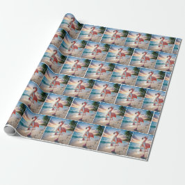 Flamingo Wearing Scarf and Pink Boots Presentpapper