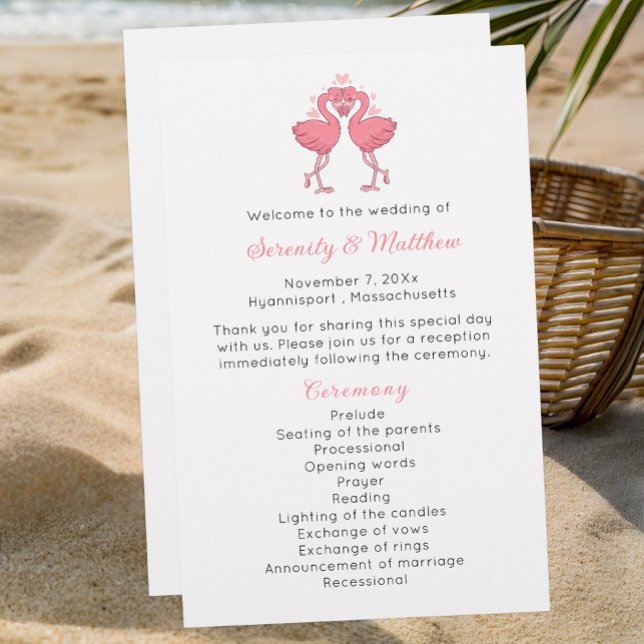 Flamingo Wedding Program Tropical Hawaiian Beach (Skapare uppladdad)