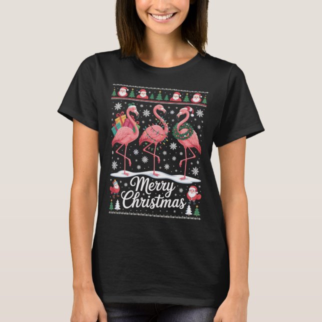Flamingo Weihnachts Shirt  mit Santa und Geschenk T (Framsida)