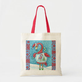 FLAMINGO WHITE CHRISTMAS SNOWGLOBE BUDGET TOTE BAG TYGKASSE