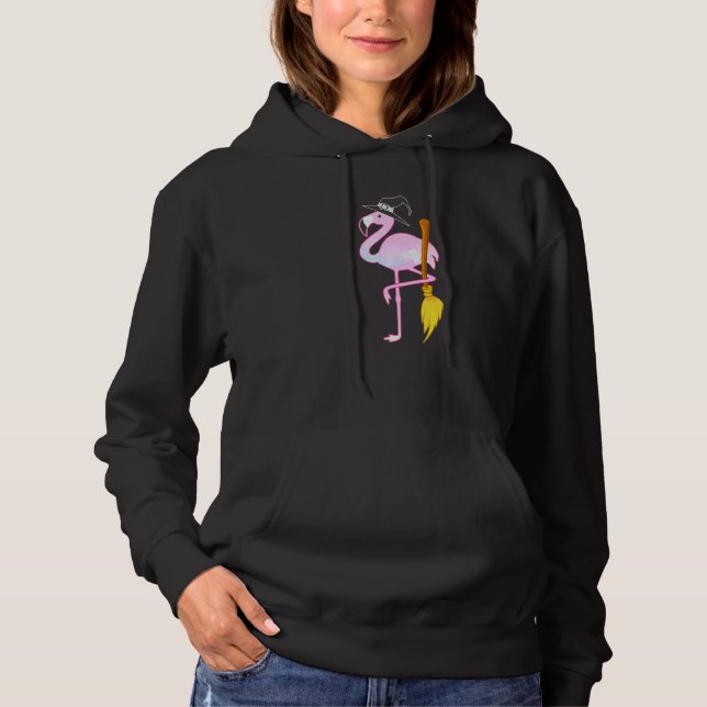 Flamingo Witch Halloween T Shirt (Framsida)