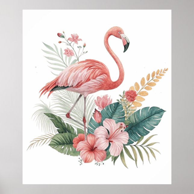 Flamingo With Flowers Poster (Framsidan)