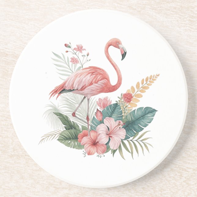Flamingo With Flowers Underlägg (Framsidan)