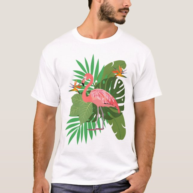 Flamingo with leaves t shirt (Framsida)