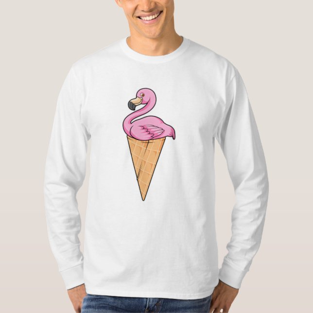 Flamingo with Waffle of Ice kräm T Shirt (Framsida)