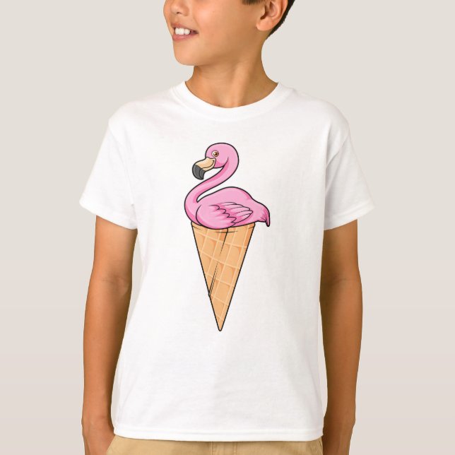 Flamingo with Waffle of Ice kräm T Shirt (Framsida)