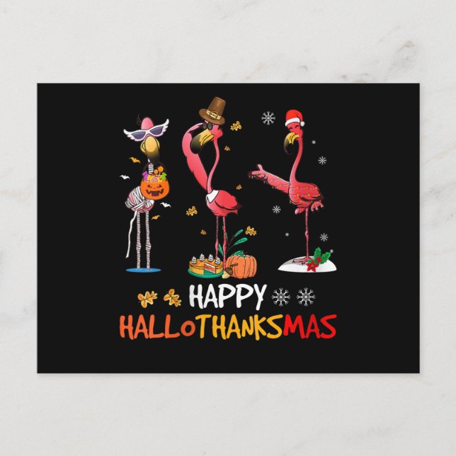 Flamingo | Womens Flamingo Lycklig HalloThanksmas Inbjudan Vykort (Framsida)