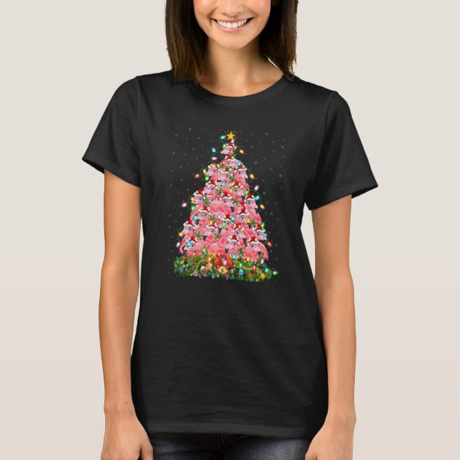 Flamingo  Xmas Lights Santa Flamingo Christmas Tre T Shirt (Framsida)