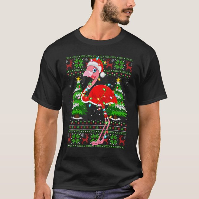 Flamingo  Xmas Lights Ugly Santa Flamingo Christma T Shirt (Framsida)