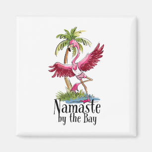 Flamingo Yoga Namaste Vid Y Palmträd Strand Vi Magnet