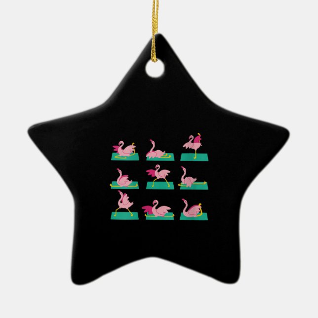 Flamingo Yoga Poses Meditation Workout Julgransprydnad Keramik (Framsidan)