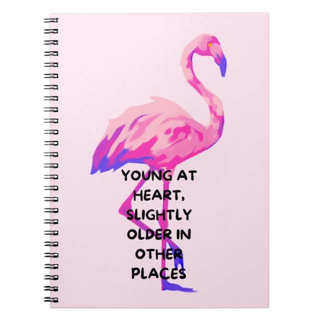 Flamingo Young at Heart-nyj som säger citat Anteckningsbok (Framsidan)
