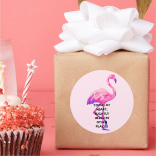 Flamingo Young at Heart-nyj som säger citat Runt Klistermärke