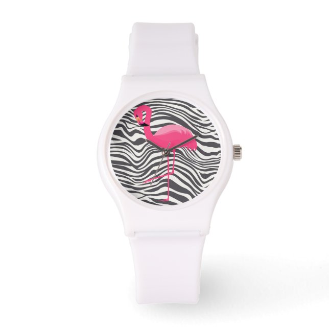 FLAMINGO ZEBRA RAND ANPASSNINGSBAR WHITE WATCH ARMBANDSUR (Framsida)