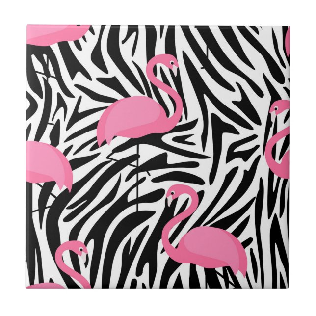 Flamingo Zebra tryck, sommar Kakelplatta (Framsidan)