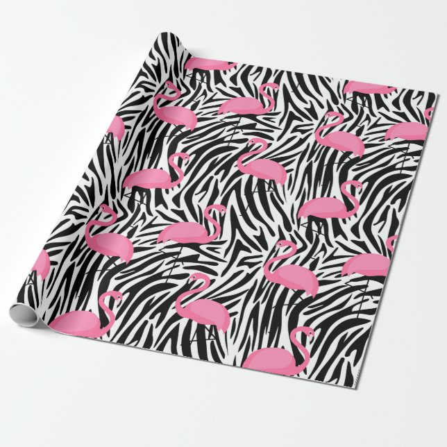 Flamingo Zebra tryck, sommar Presentpapper (Utrullad)