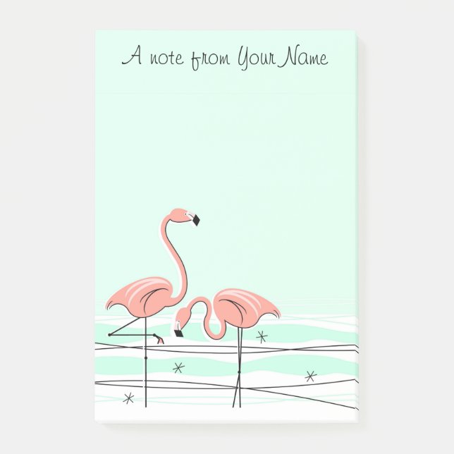 FlamingoAqua parar "text" lodrät Post-it Block (Framsida)