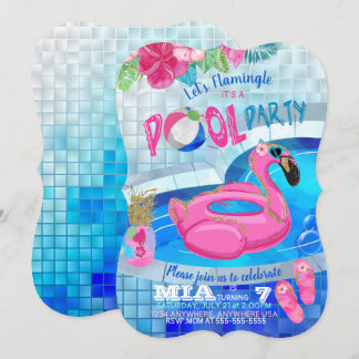 Flamingobassängparty, tropisk födelsedaginbjudan inbjudningar