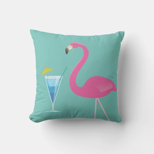 Flamingoen & coctailen på utomhus- turkos kudder kudde (Framsida)