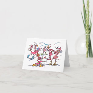 Flamingoen kastar snöboll slagsmålhelgdag Notecard Helgkort