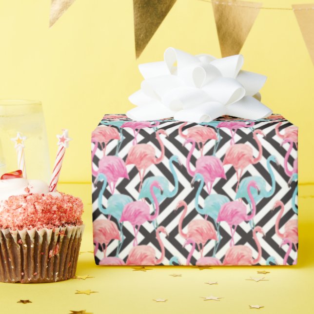 Flamingoer på Mönster i fetstil Presentpapper (Födelsedagsfest)