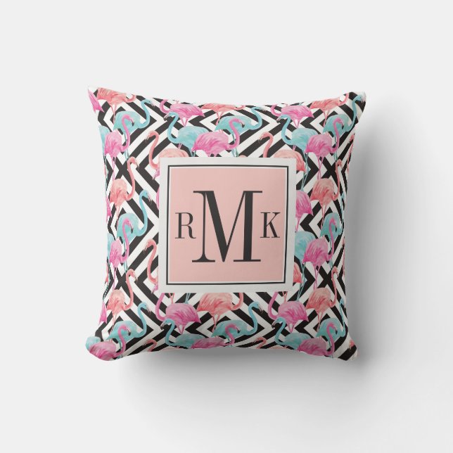 Flamingoes på djärvt designmönster kudde (Framsida)
