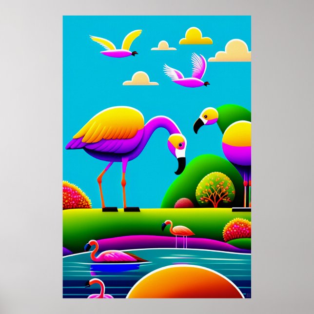 Flamingoes - Utskrift av arbetsytekonst Poster (Framsidan)